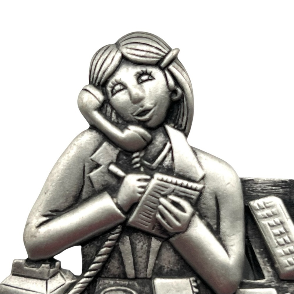 JJ Office Secretary Desk Brooch Pewter Vintage Telephone Computer Pin Figurine - Picture 2 of 6